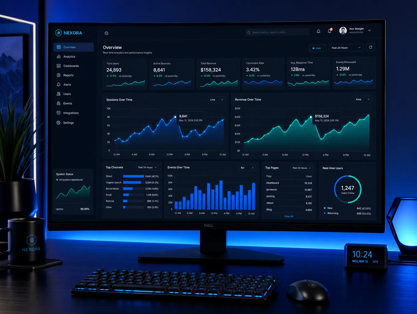 Performance analytics dashboard showing growth and efficiency metrics