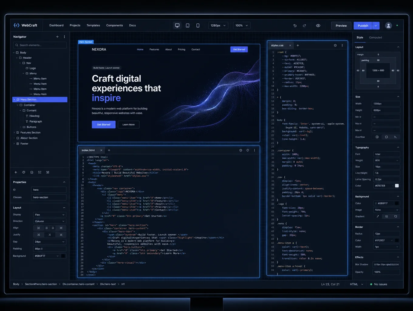 Modern web development interface on a screen